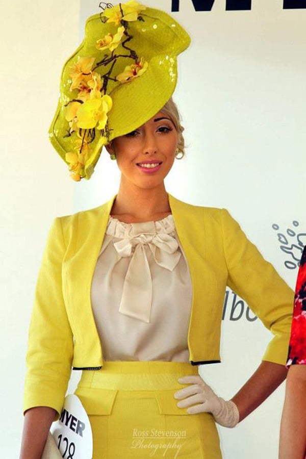 yellow outfit and millinery