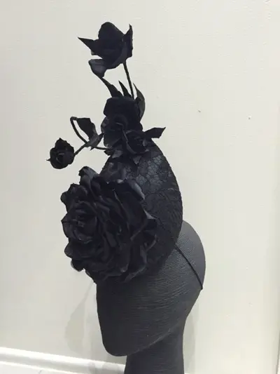black flower floral fascinator millinery