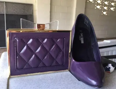 purple bag and shoes