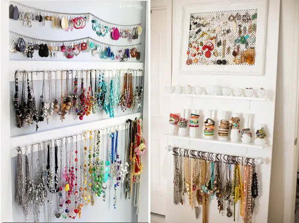 DIY hacks jewellery necklace earrings bracelet storage