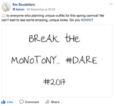 Break the monotony #dare #2017 post