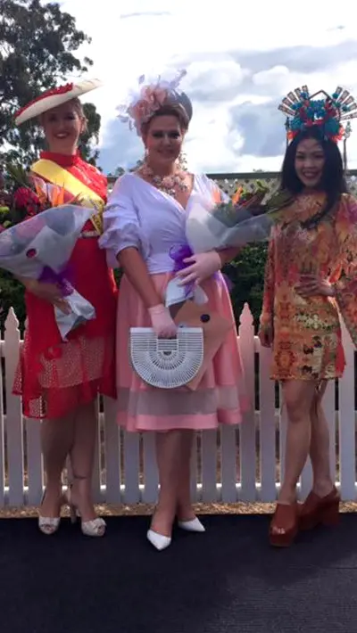 Dahyna-Heenan wearing pink lavender racewear dress