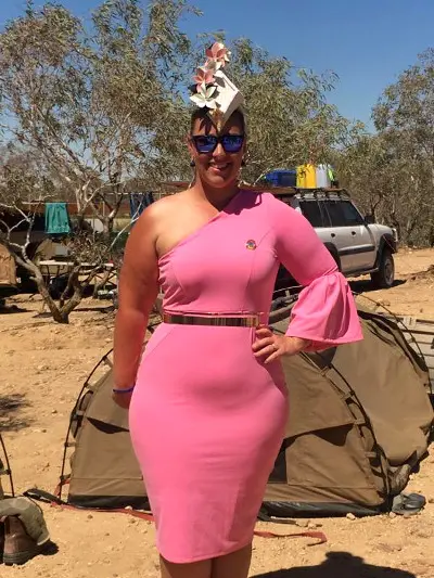 Emily Walsh wearing pink racewear dress
