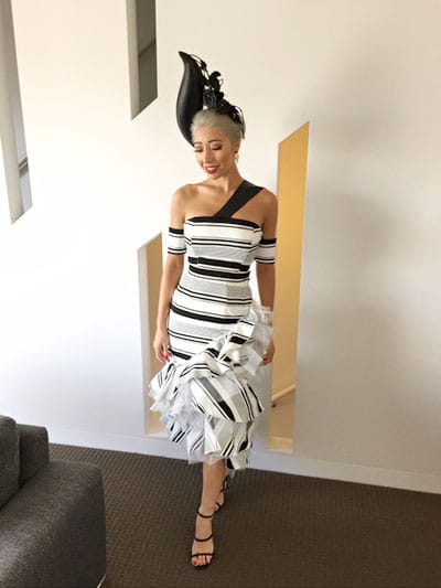 black and white derby stripe dress
