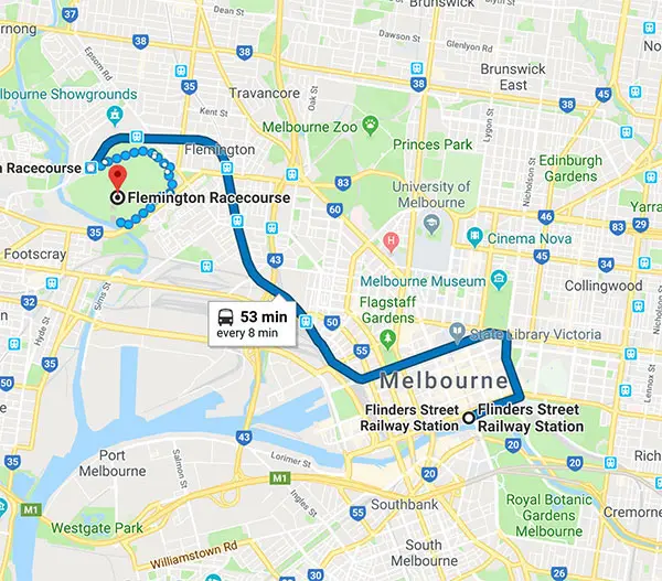 catching train from melbourne city to flemington racecourse