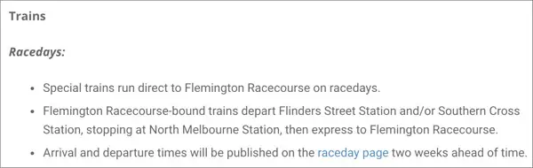 Train schedule on melbourne cup day
