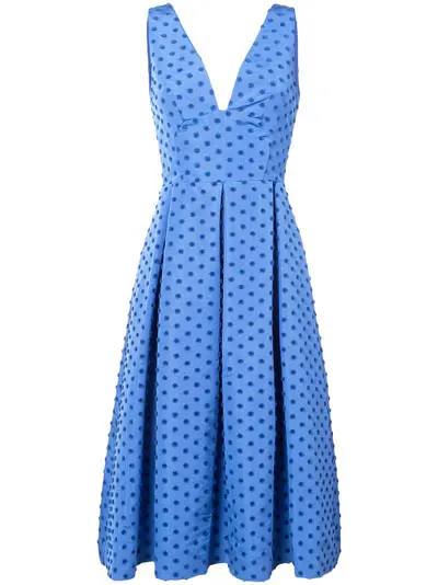 French blue spotted dress by brand Lela Rose