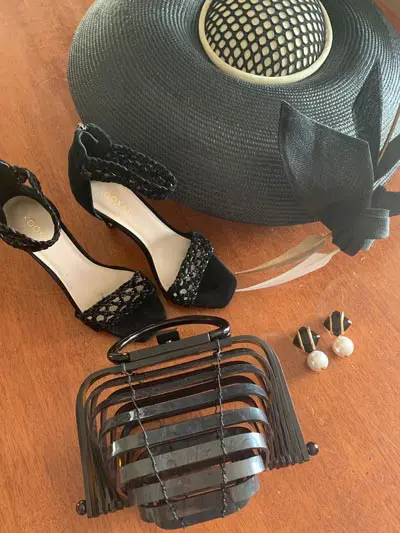 derby day accessories black heels bag clutch earrings