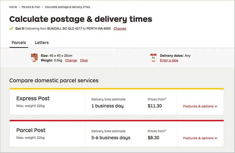 Express post vs parcel post for shipping millinery