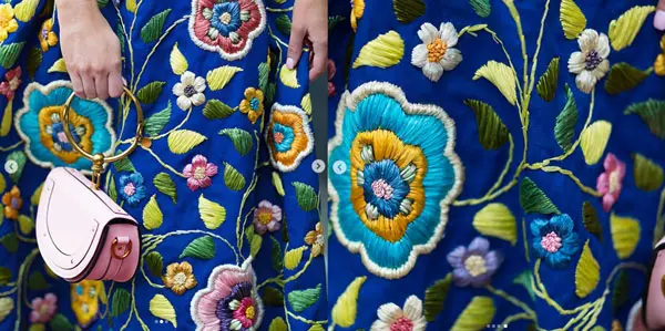 Grandma’s vintage skirt with raffia embellished flowers
