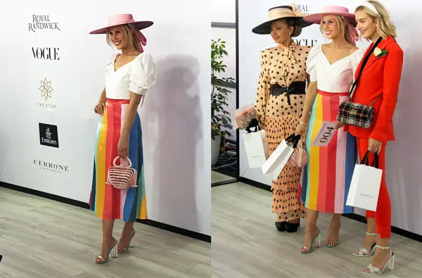 rainbow coloured skirt stripes stephanie spencer pink boater