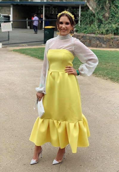 yellow dress with white sleeves
