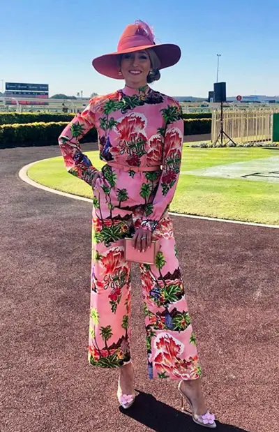 bright fun pink pant suit for ladies day races 2019