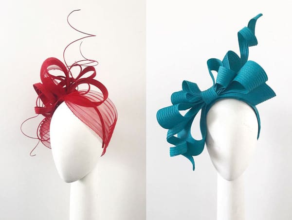 claire hahn millinery freeform fascinator red quills blue bows