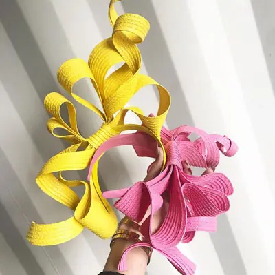 bright pink and yellow freeform bow headpiece