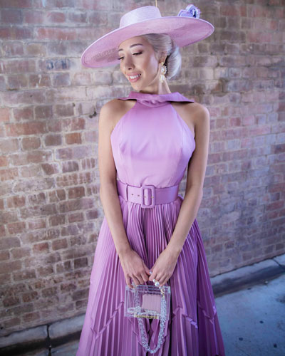 milano imai racing fashion blogger wearing purple fabric covered belt