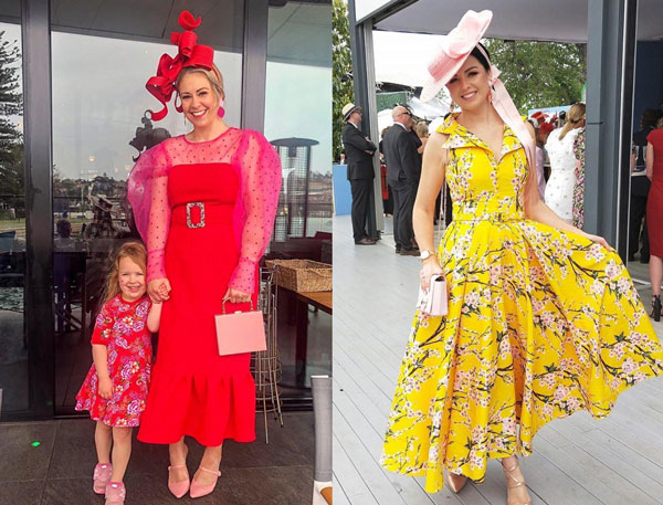 red and yellow race day dresses with trendy belts