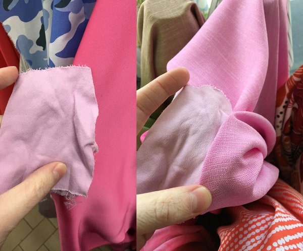 shopping for pink and purple fabric