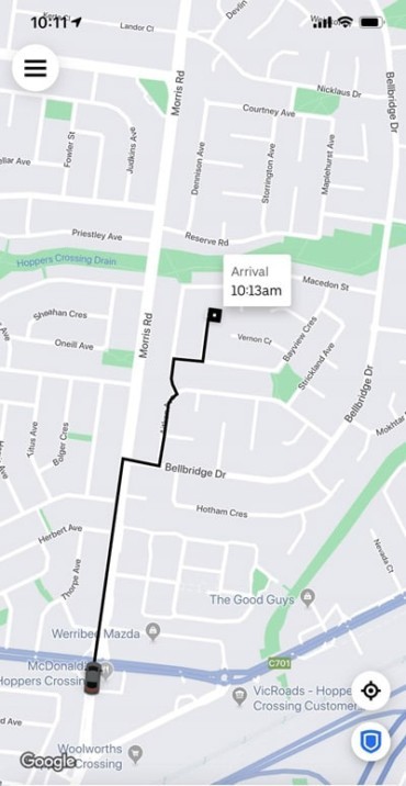 screenshot of uber map