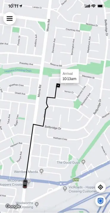 screenshot of uber map