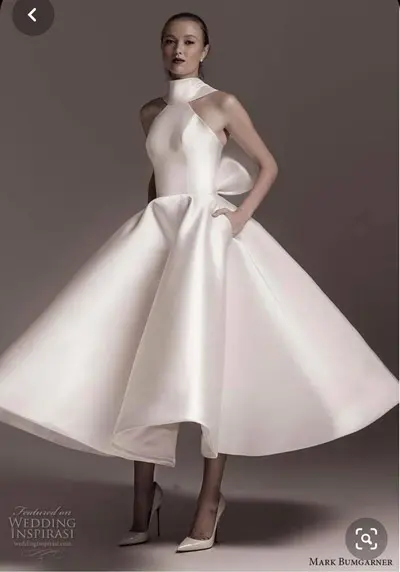white full skirt dress with high neck
