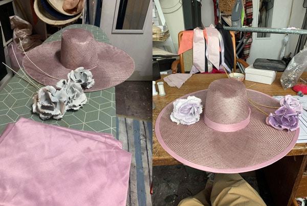 hat making in progress millinery workroom top hat with flowers