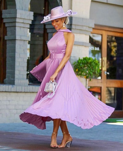 nice pink dress with hat twirl pleated fabric