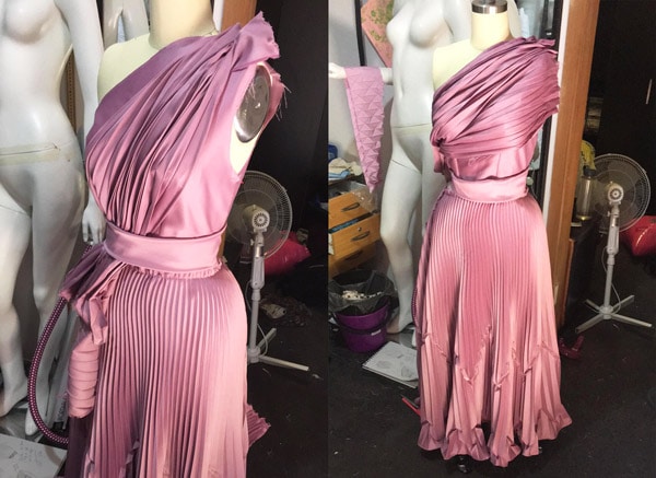 fashion design mauve pleated dress