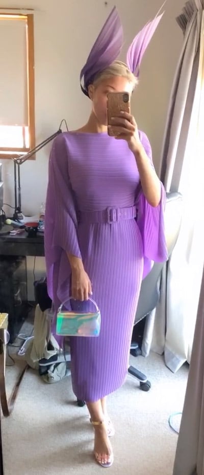 purple dress with transparent bag dress for race day