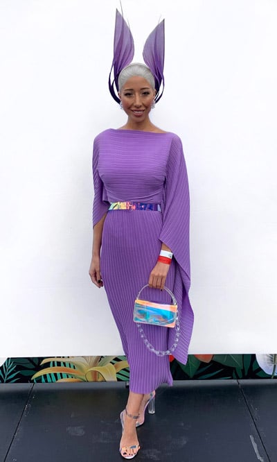 milano imai racing fashion blogger purple dress with purple turban